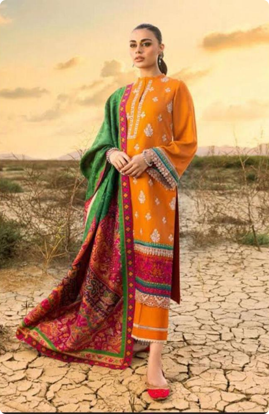 3 Pcs Women's Unstitched Lawn Printed Suit
