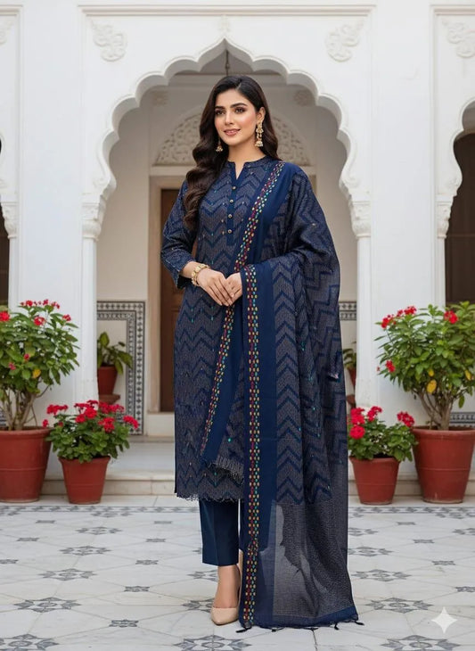 Charming Prints & Fine Embroidery – 3 Pcs Unstitched Suit