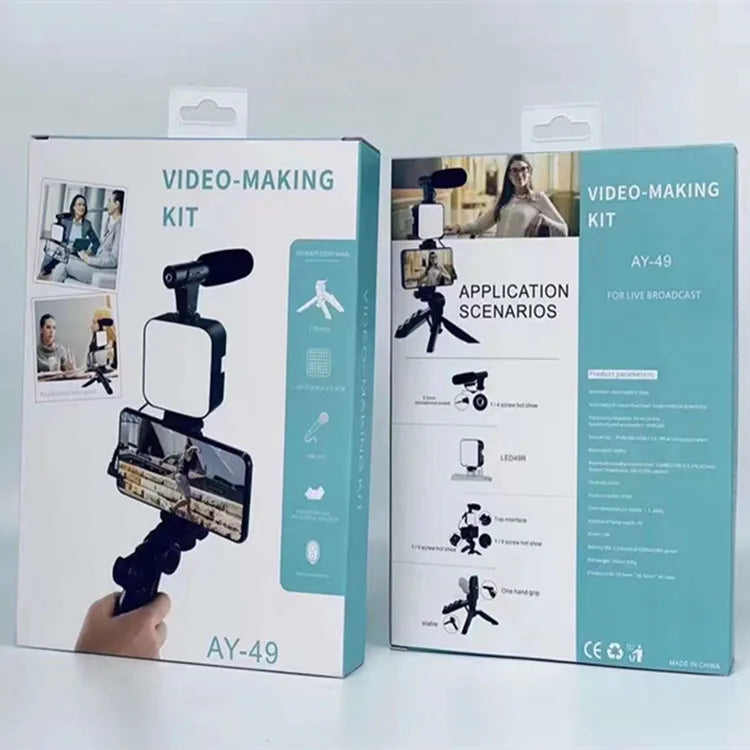 AY-49 Mobile Phone Vlog Selfie Stick Short Video Live Broadcast Fill Light Bracket Video Conference LED Mini Photography Light