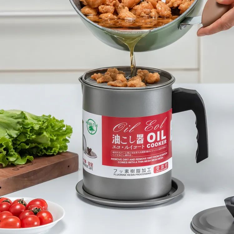 Easy Kitchen Oil Filter Pot Oil Strainer Pot Stainless Steel Grease Strainer Oil Storage Pot Oil Container Stainless Steel Oiler Tank Container Grease Keeper with Filter Dust Lid Non slip Handle for Frying Oil and Cooking Grease