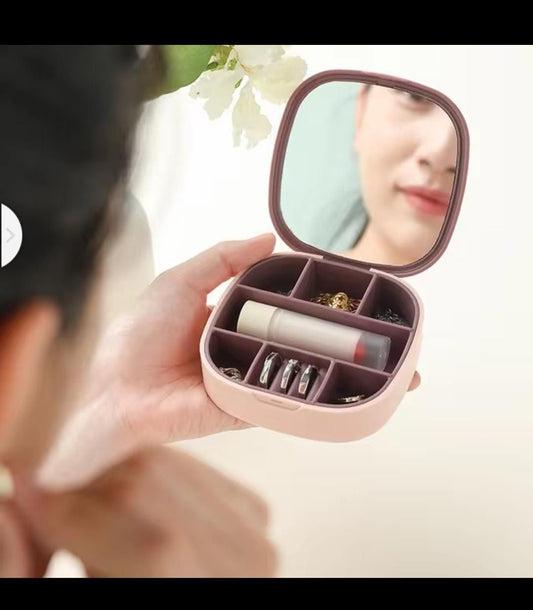 Mirror Jewellery Box Portable Jewelry Box Travel Ring Earrings Lipstick Organizer Dustproof with Mirror Girly Heart Cute Small Bag Makeup Organizer
