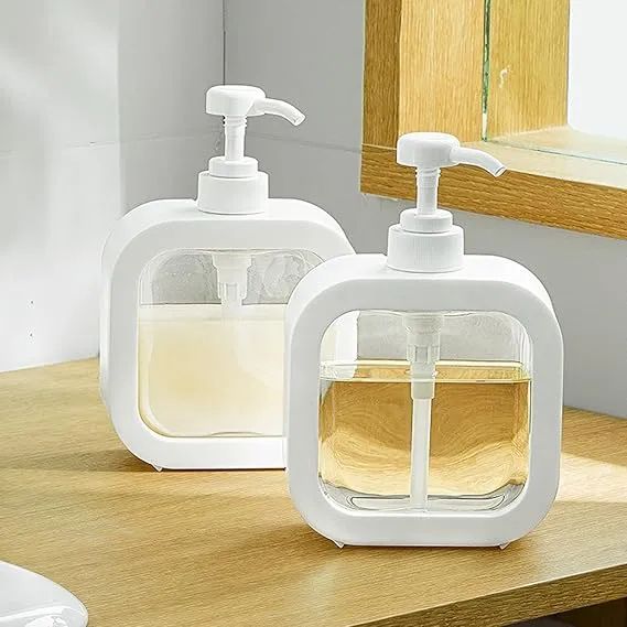 Soap Dispenser - 500ML Refillable Wash Hand Liquid, Dish Detergent, Shampoo Lotion Bottle with Pump Head and Label, Ideal for Kitchen & Bathroom Sink or Shower