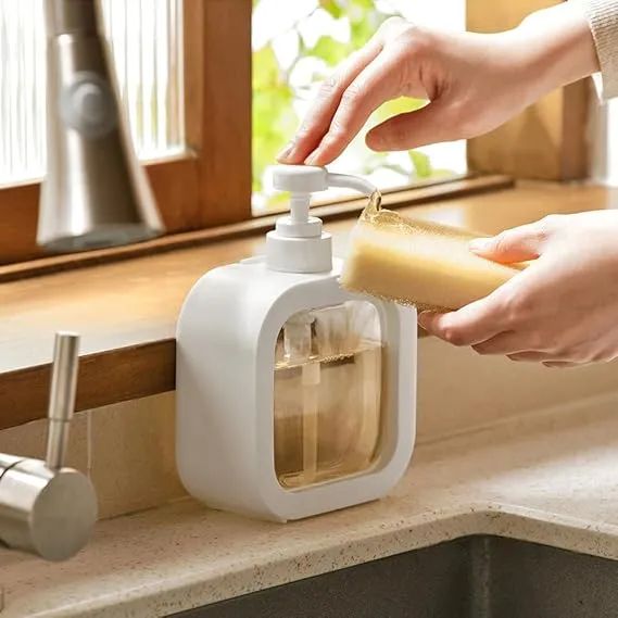 Soap Dispenser - 500ML Refillable Wash Hand Liquid, Dish Detergent, Shampoo Lotion Bottle with Pump Head and Label, Ideal for Kitchen & Bathroom Sink or Shower