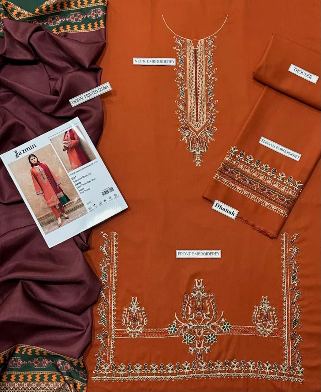 3 Pcs Women's Unstitched Embroidered Suit